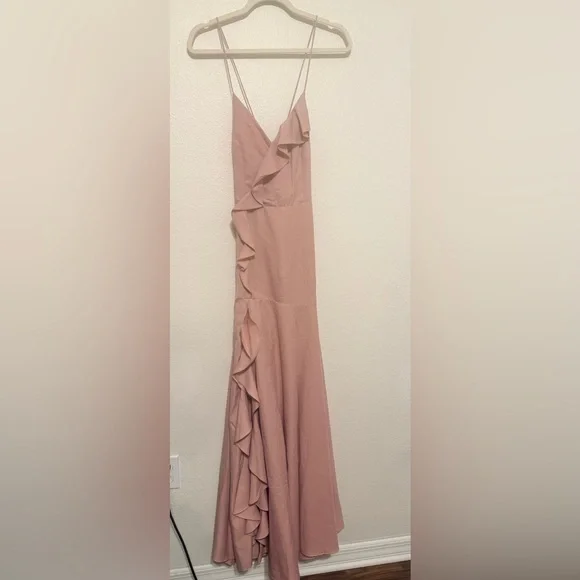 Selmah Mauve Ruffled Lace-Up Maxi Dress size Small - Picture 3 of 3